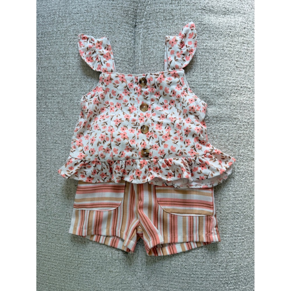 Nicole Miller New York Baby Girls Floral Peplum Top and Striped Shorts Set 12M